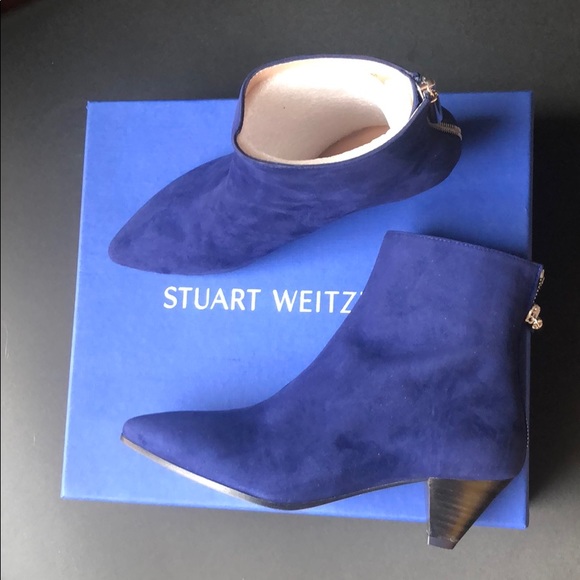 Stuart Weitzman Pyramid Maritime Suede Blue Bootie - Picture 2 of 6